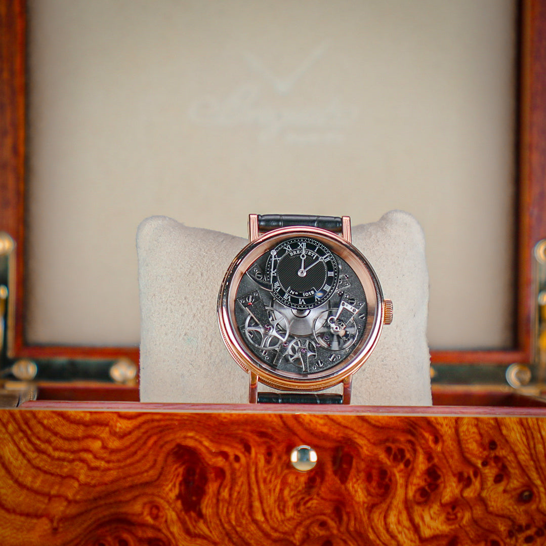 Breguet Tradition 40 mm Black Dial 18k Rose Gold Black Leather Strap 7057BR/G9/9W6 - WATCHXNYC