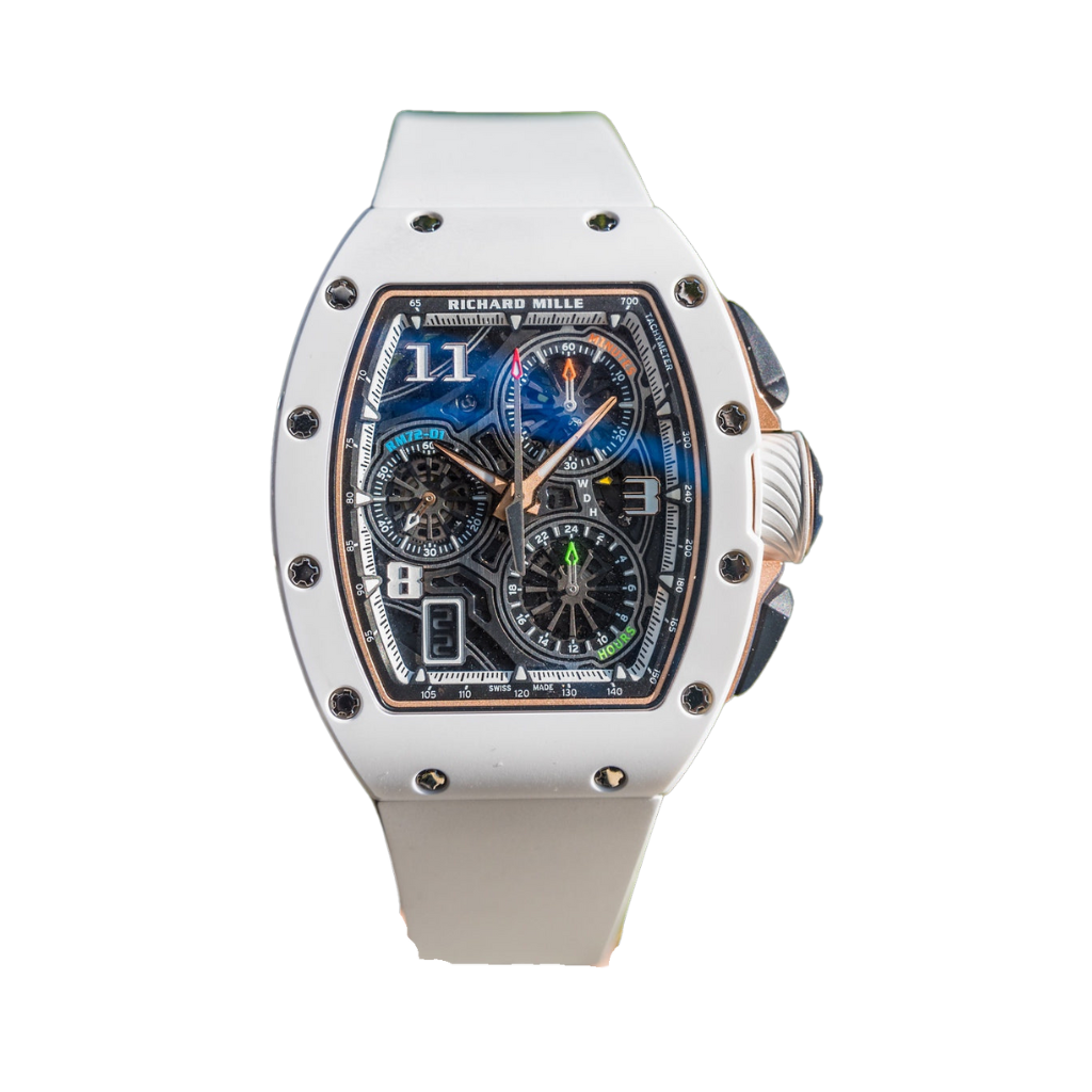 Richard Mille RM72-01 Automatic Winding Lifestyle Flyback Chronograph 38.40 mm x 47.34 mm Transparent Dial 18k Rose Gold and Ceramic Rubber Strap - WATCHXNYC