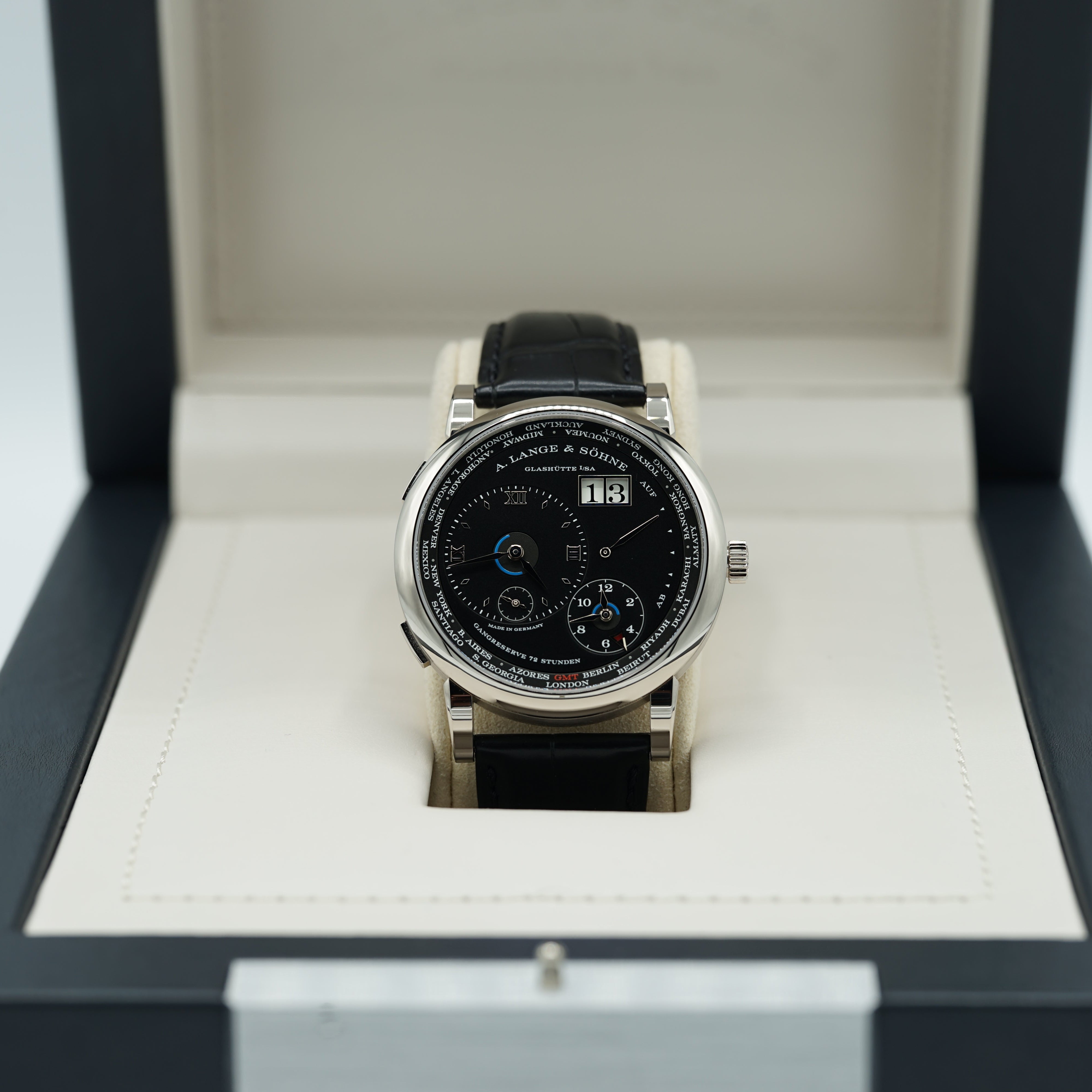 A. Lange & Sohne LANGE 1 TIME ZONE 41.9 mm Black Dial 18K White Gold L