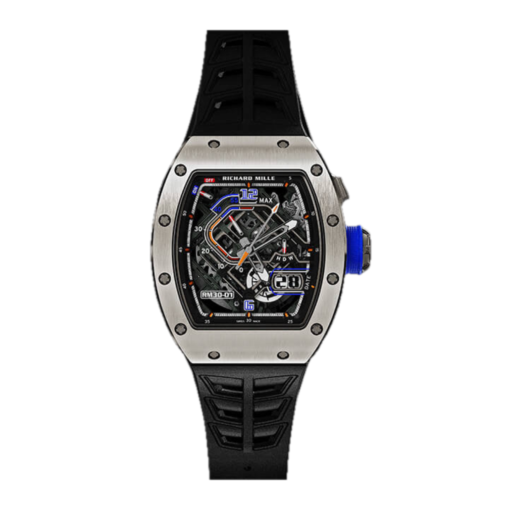 Richard Mille RM30-01 42.7 mm x 50 mm Transparent Titanium Dial Rubber Strap - WATCHXNYC