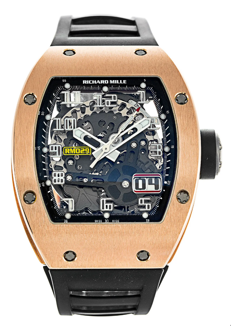 Richard Mille RM029 Rose Gold 48mm Transparent Dial 18k Rose Gold Rubber Strap - WATCHXNYC
