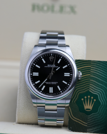 Rolex Oyster Perpetual  41 mm Bright Black Dial Oyster steel  Bracelet 124300-0002 - WATCHXNYC