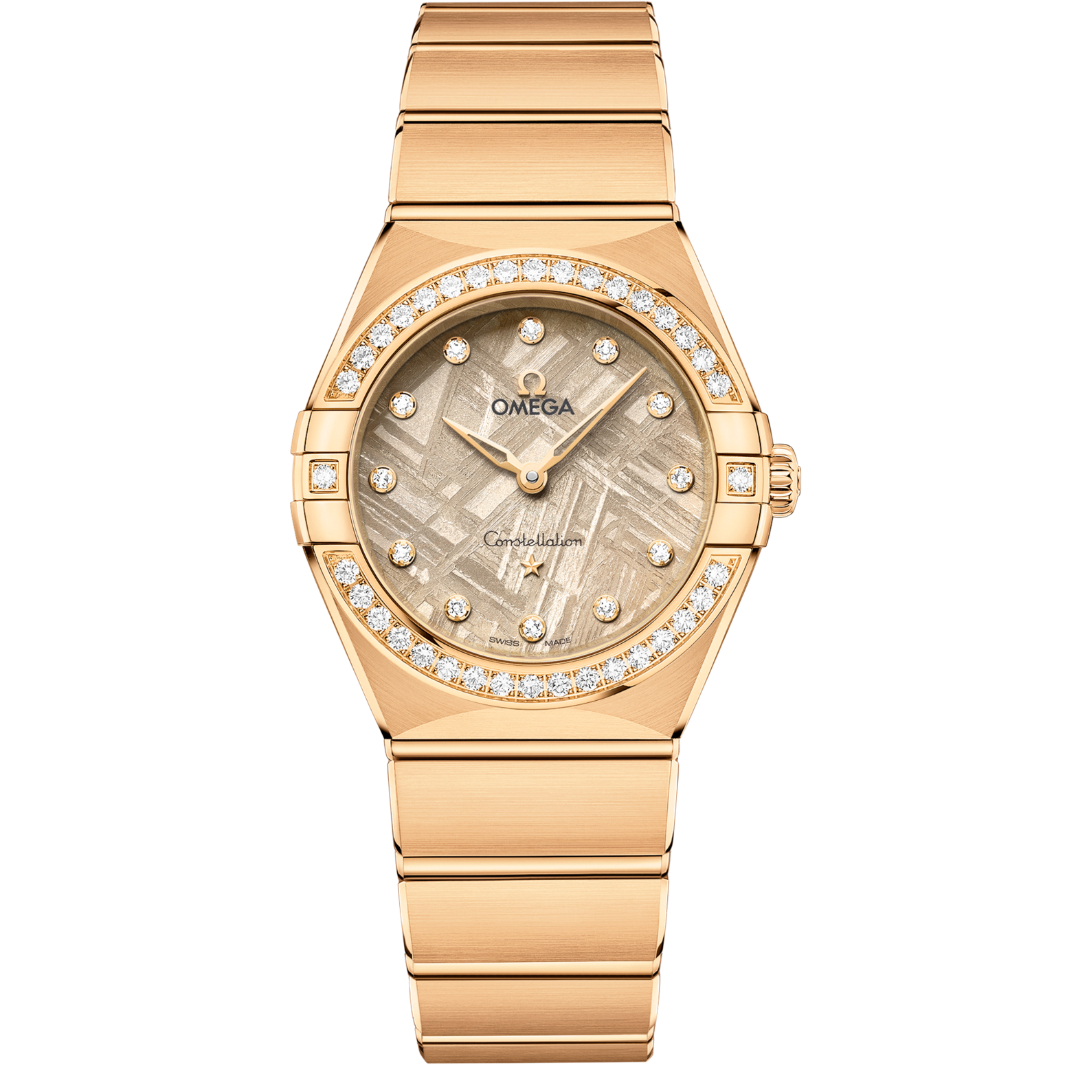 Omega Constellation 28 mm Linen Dial with Diamonds 18k Yellow Gold