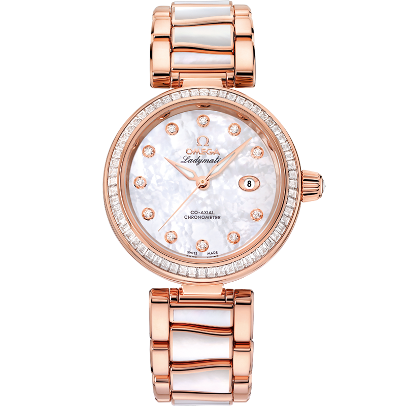 Omega De Ville Ladymatic 34 mm Esfera blanca con diamantes Pulsera