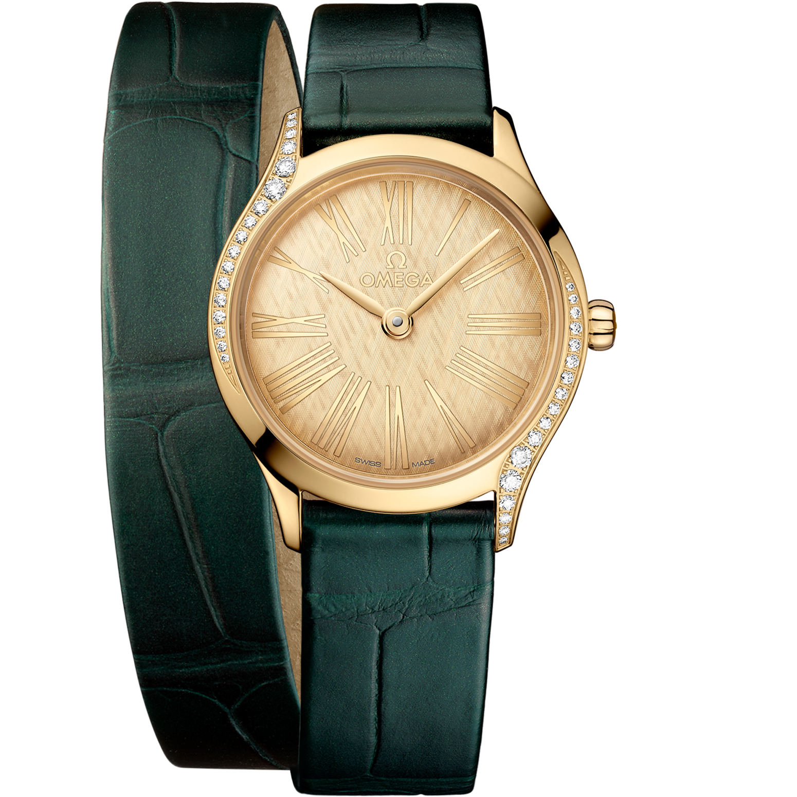 Omega De Ville Mini Trésor 26 mm Yellow Dial with Diamonds Moonshine™ 18k  Rose Gold Strap 428.58.26.60.99.002 | WATCHXNYC