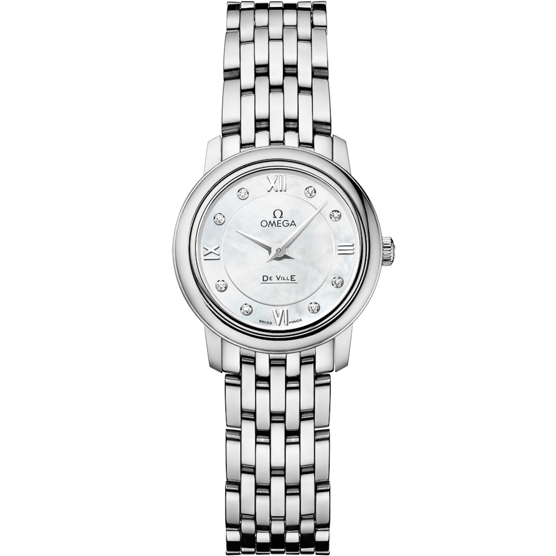 Omega De Ville Prestige 24.4 mm White Dial with Diamonds Stainless Steel Bracelet 424.10.24.60.55.001 - WATCHXNYC