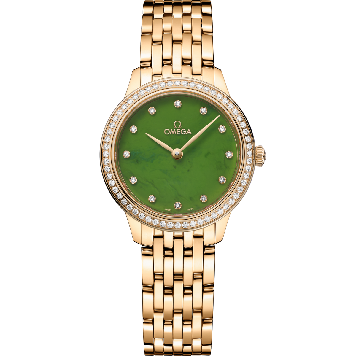 Omega De Ville Prestige 27.5 mm Green jade Dial with Diamonds 18k Yell