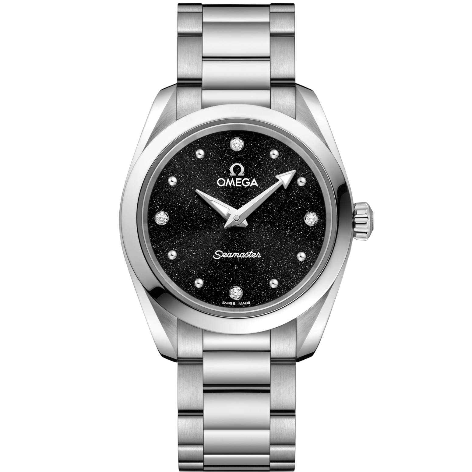 Omega Seamaster Aqua Terra 150M 28 mm Black Dial with Diamonds Stainless Steel Bracelet 220.10.28.60.51.001 - WATCHXNYC