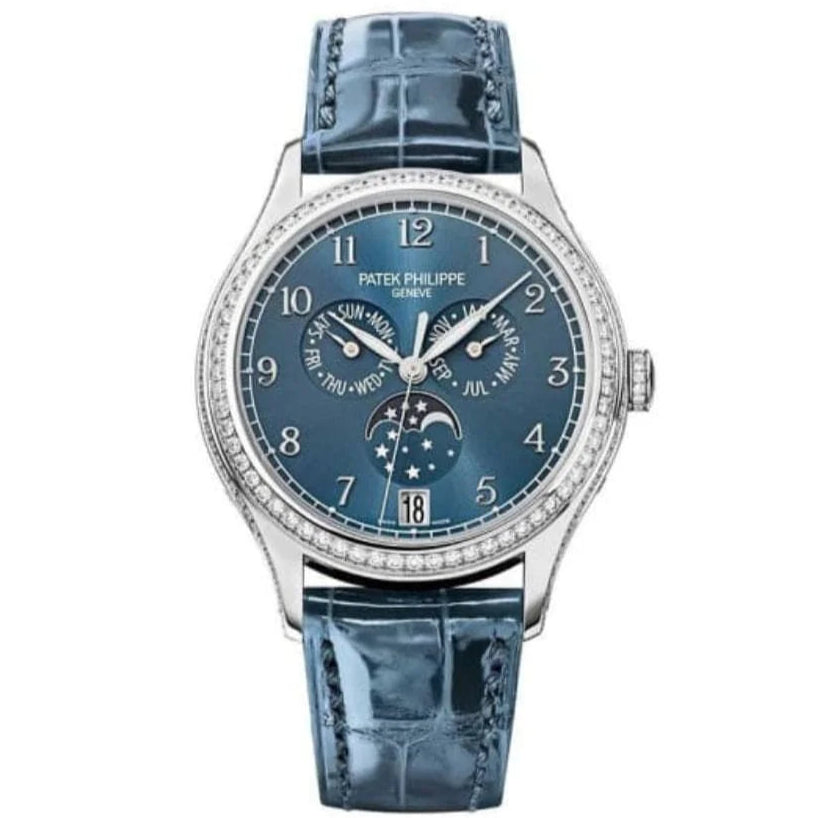 Patek Philippe Complications 38mm Blue Sunburst Dial White Gold 4947G-001 - WATCHXNYC