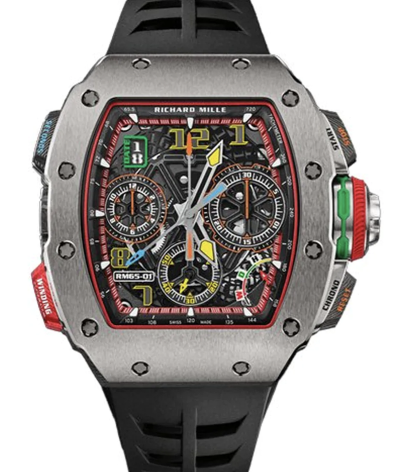 Richard Mille RM65-01 Split-Seconds Chronograph 44.5 mm x 49.5 mm Transparent Dial Titanium Rubber Strap - WATCHXNYC