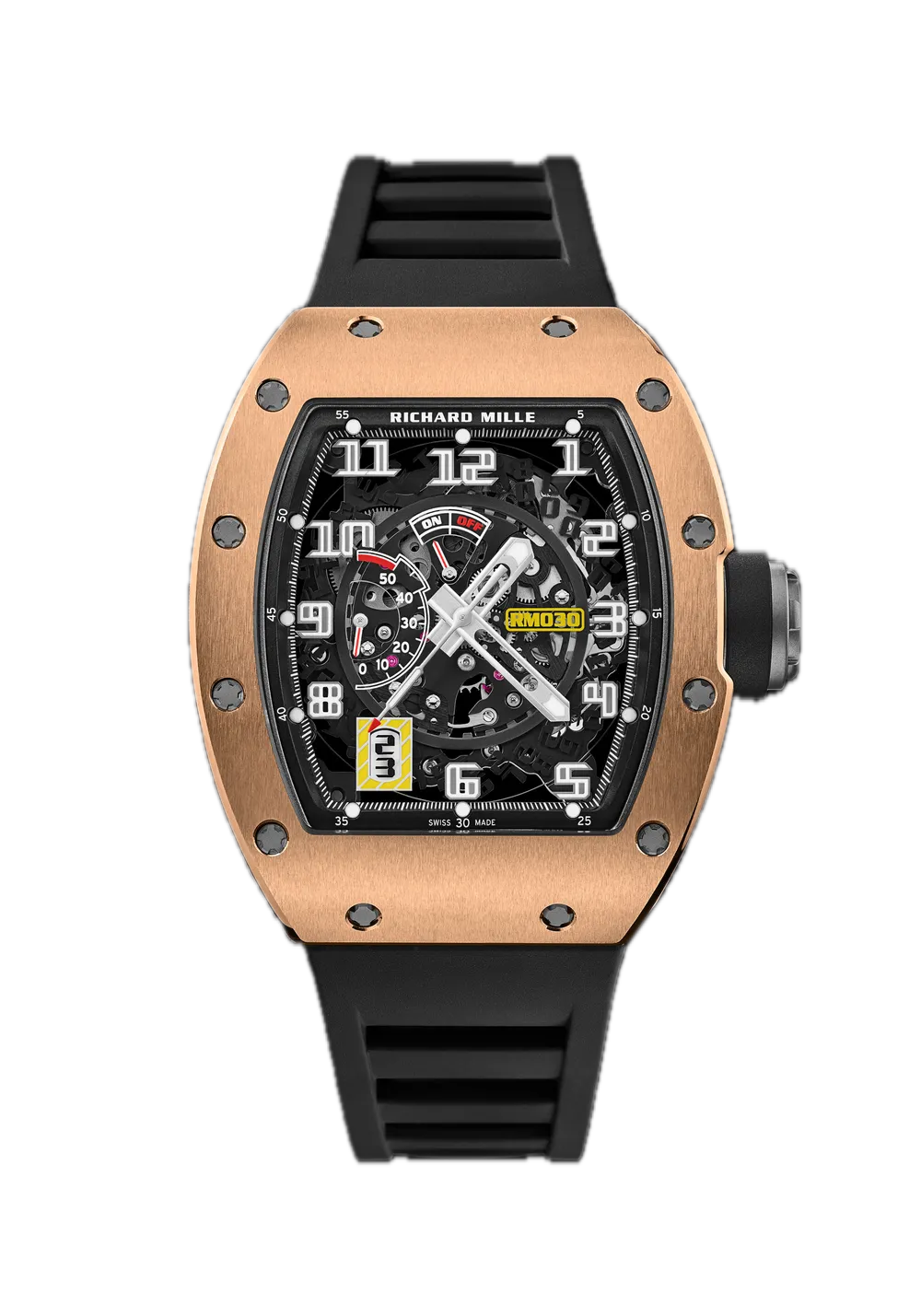 Richard Mille RM030 42.7 mm x 50 mm Transparent Dial 18k Rose Gold Rubber Strap - WATCHXNYC