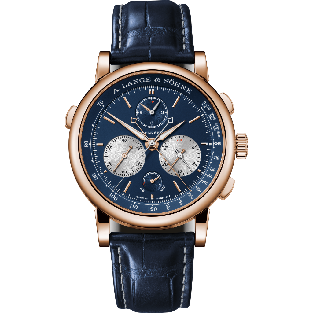 A. Lange & Sohne TRIPLE SPLIT 43.2 mm Blue Dial 18-Carat Pink Gold   Leather Strap 424.037F / LSLS4244AK - WATCHXNYC