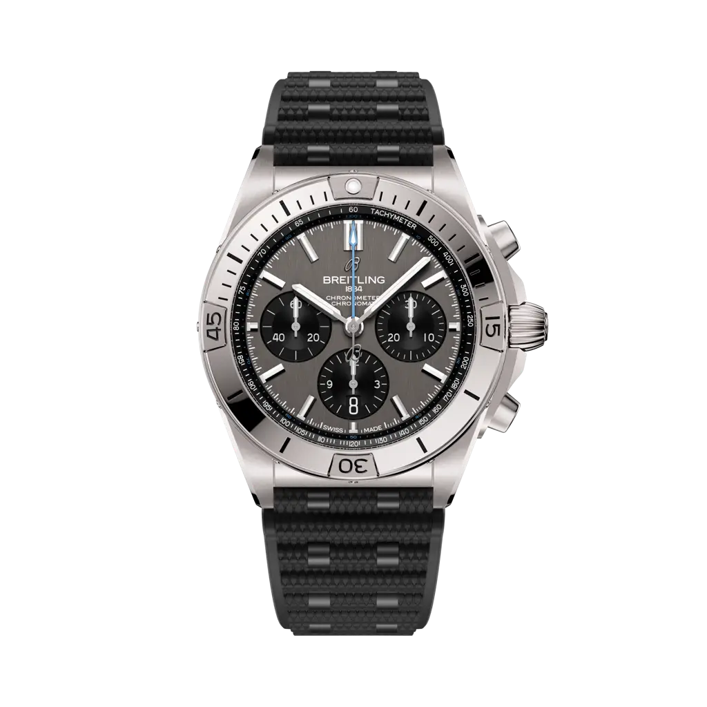 Breitling Chronomat B01 42 mm Grey & Black Dial Titanium Black Rubber Strap EB0134101M1S1 - WATCHXNYC