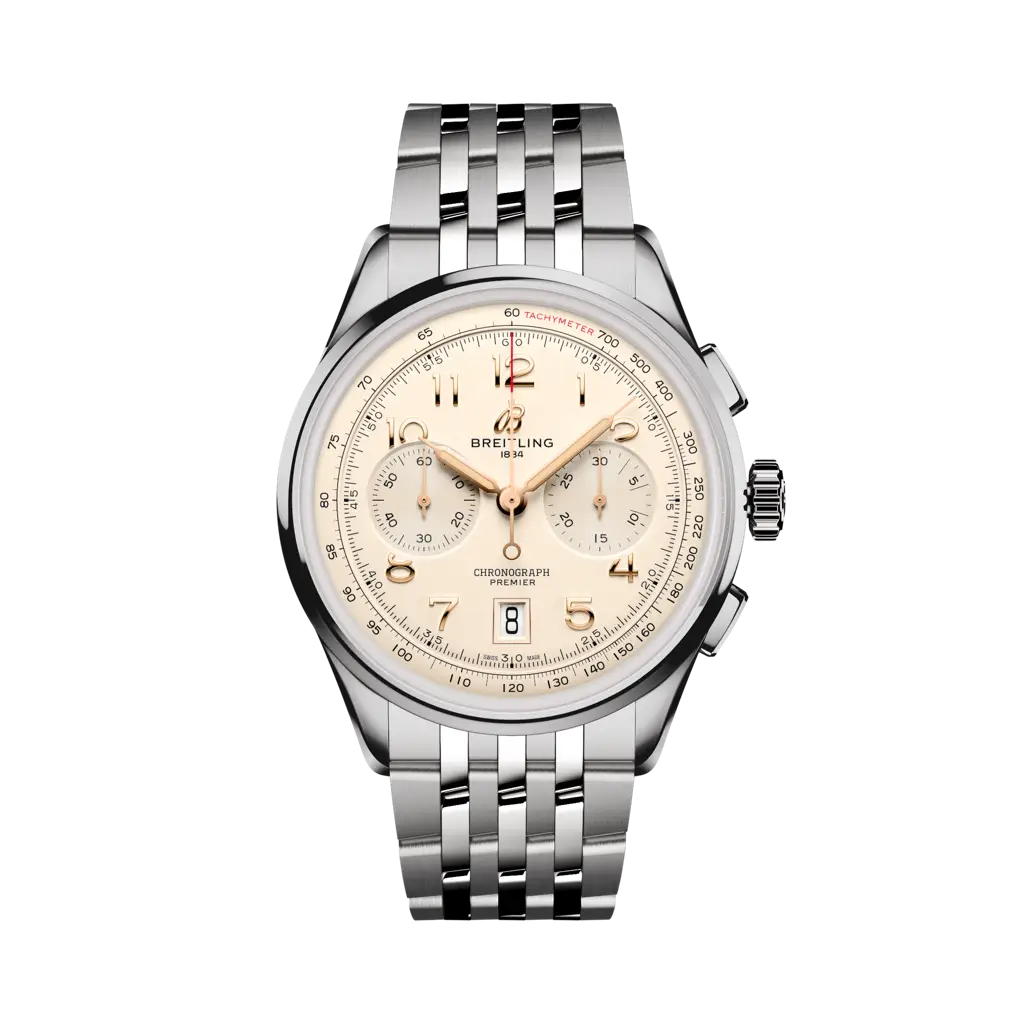 Breitling Premier B01 Chronograph 42 mm Champagne Dial Stainless Steel Metal Bracelet AB0145211G1A1 - WATCHXNYC