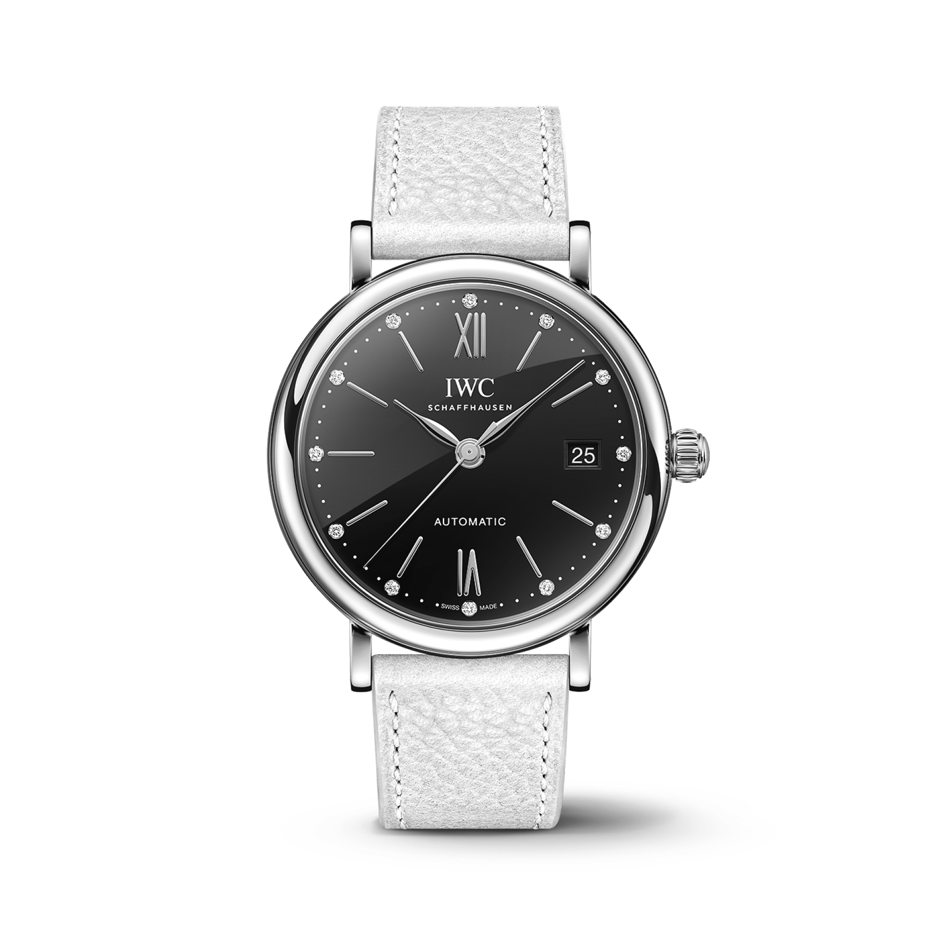 IWC Schaffhausen Portofino Automatic 37 mm Black  Dial Stainless Steel White   Strap IW458611 - WATCHXNYC