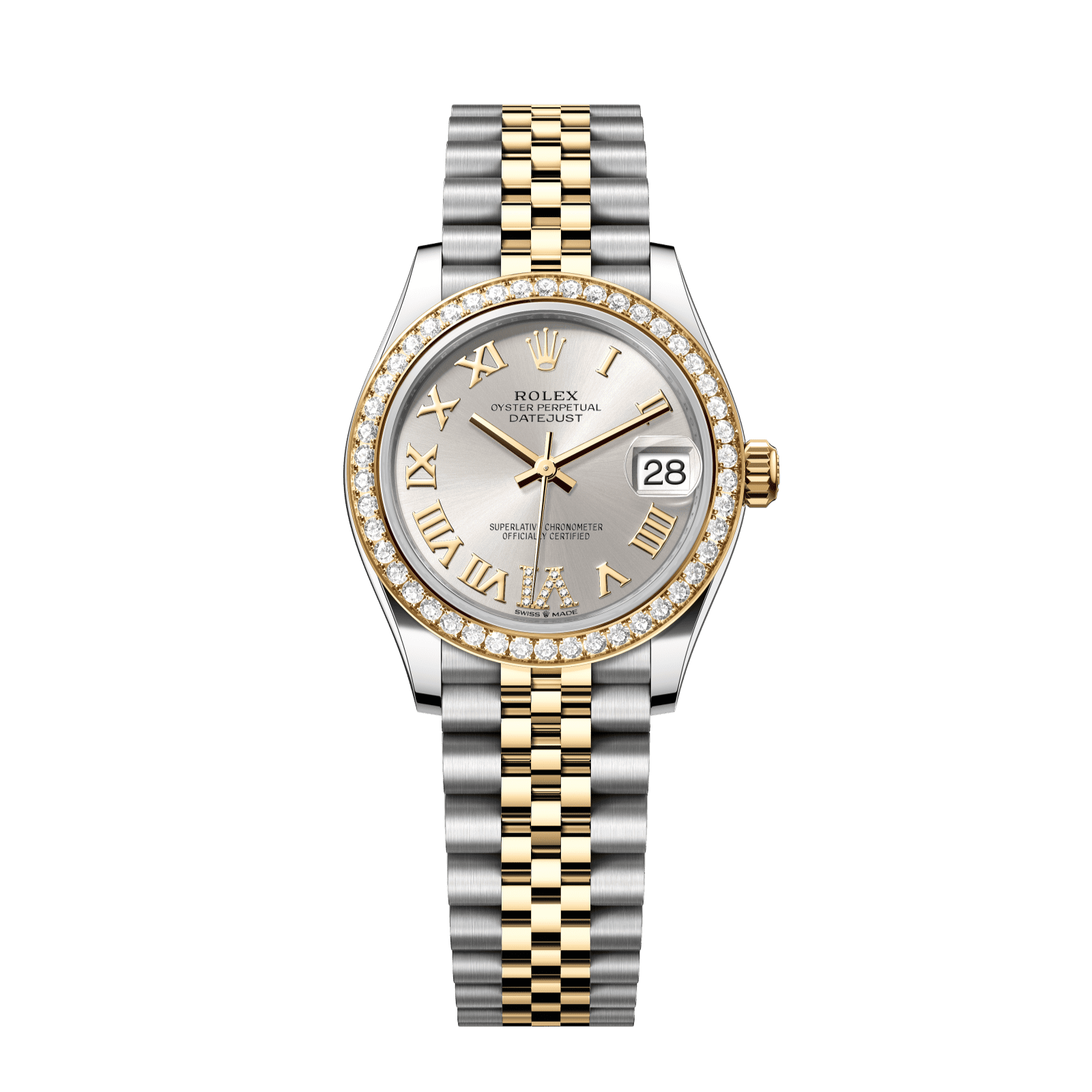 Rolex Datejust 31 mm Silver Set With Diamonds Dial Oystersteel and