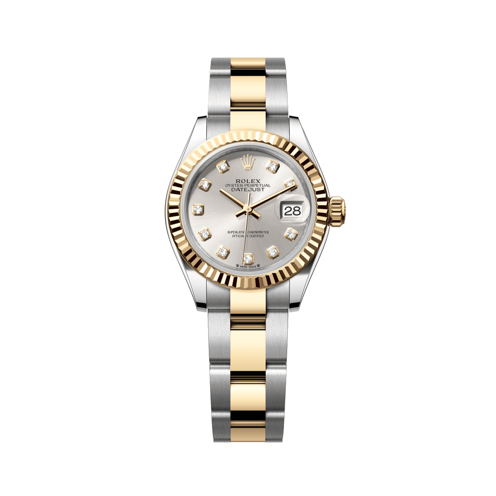 Rolex Lady-Datejust 28 mm Silver Set With Diamonds Dial 18 kt Yellow G Rolex Lady-Datejust 28 mm Silver Set With Diamonds Dial 18 kt Yellow G