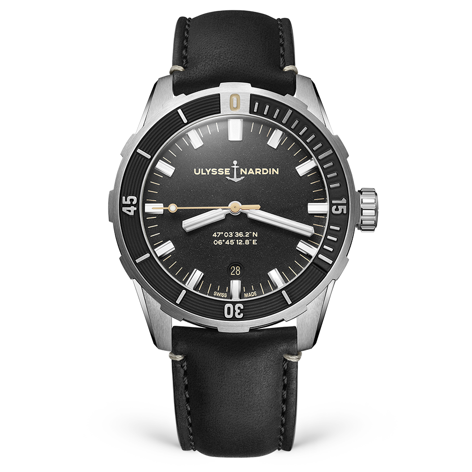 Ulysse Nardin Diver 42 mm Black Dial Stainless Steel Leather Strap 8163-175/92 - WATCHXNYC