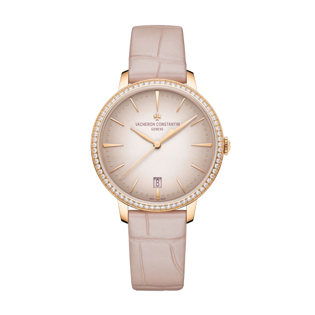 Vacheron Constantin Patrimony self-winding 36.5 mm Pink Dial with Diamonds 18K Pink Gold   Leather Strap 4115U/000R-B907 - WATCHXNYC