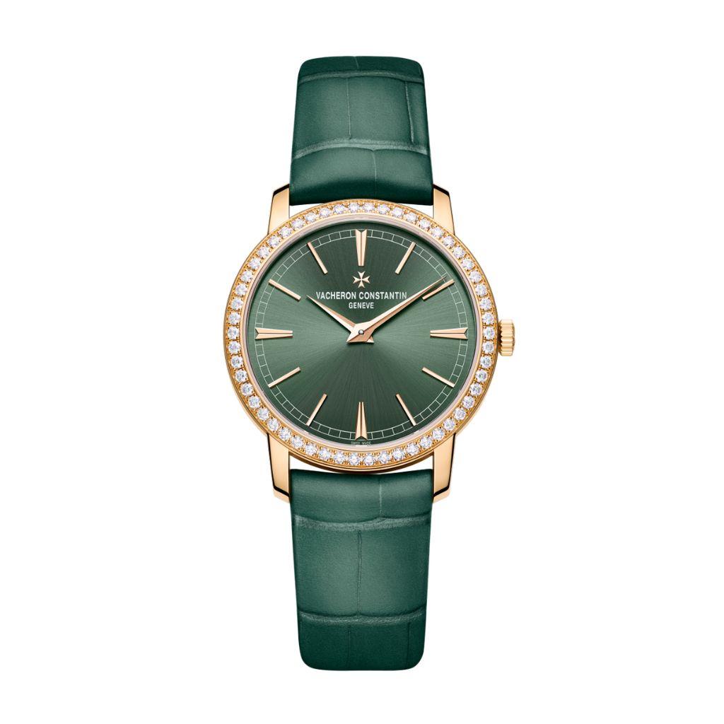Vacheron Constantin Traditionnelle manual-winding 33 mm Green Dial with Diamonds 18K Pink Gold   Leather Strap 1405T/000R-H009 - WATCHXNYC