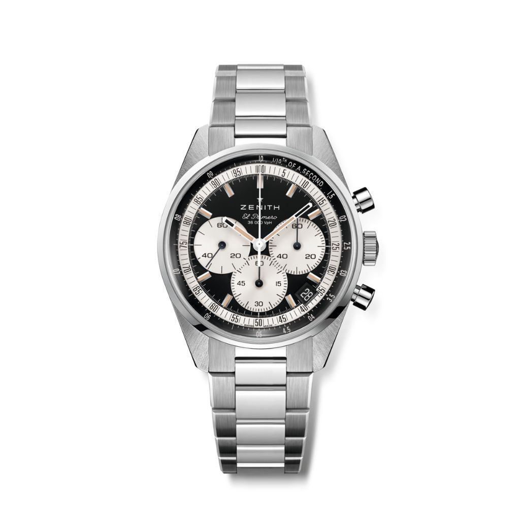 Zenith CHRONOMASTER EP ORIGINAL 38 mm Black Reverse Panda Dial Stainless Steel Bracelet 03.3200.3600/21.M320 - WATCHXNYC