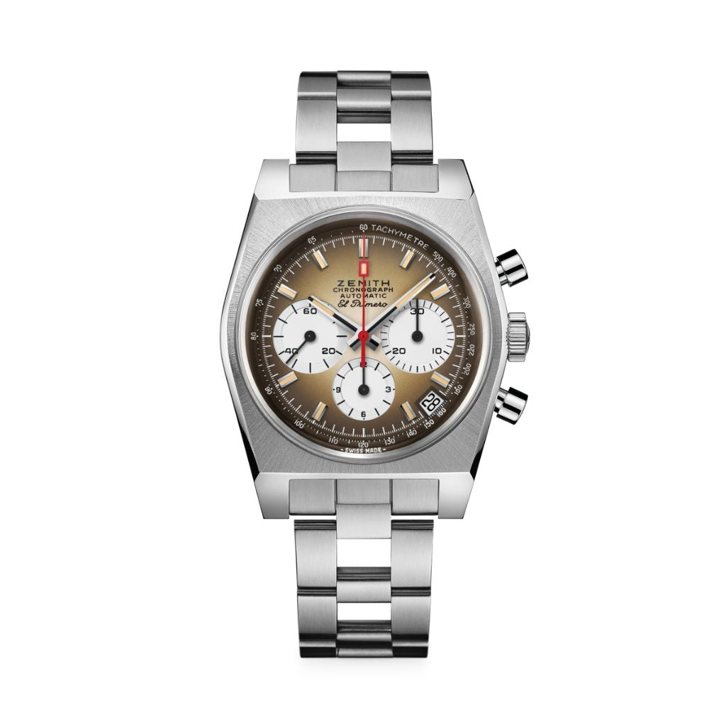 Zenith CHRONOMASTER REVIVAL EL PRIMERO A385 37 mm Brown Dial Stainless Steel Bracelet 03.A384.400/385.M385 - WATCHXNYC