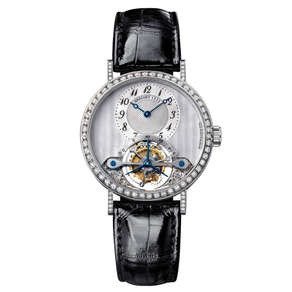 Breguet Classique Tourbillon 3358 35 mm Silver Dial with Diamonds 18k White Gold Leather Strap 3358BB/52/986 DD00 - WATCHXNYC