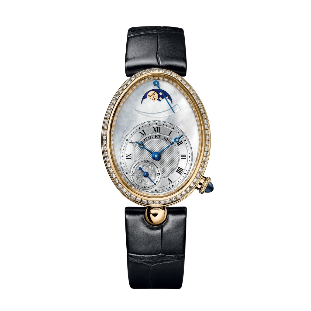 Breguet Reine 36.50 x 28.45 mm White Mother-Of-Pearl Dial with Diamonds 18k Yellow Gold Black Leather Strap 8908BA/52/964/D00D3L - WATCHXNYC