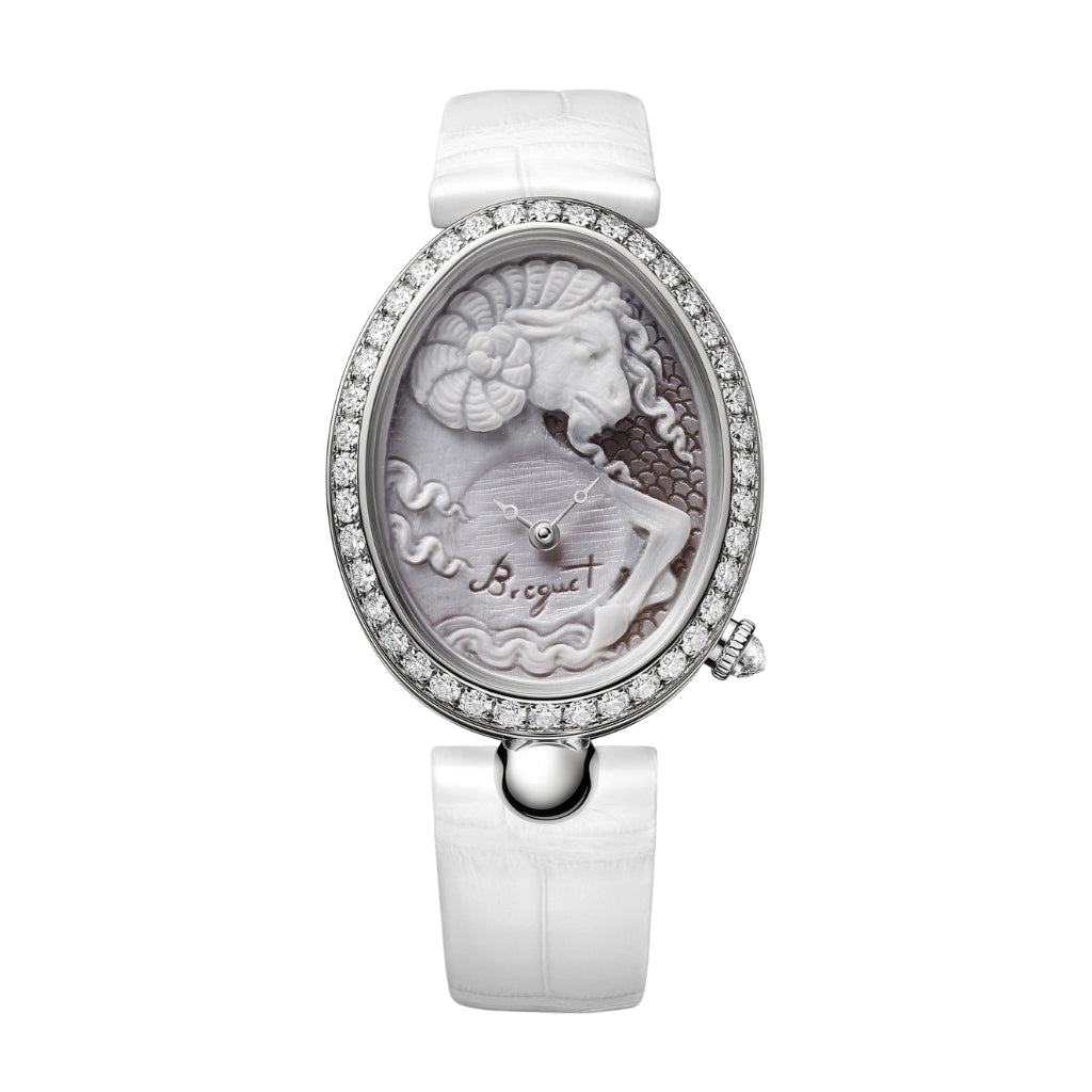 Breguet Reine 40 x 31.95 mm White Dial with Diamonds White Gold White Leather Strap 8958BB/55/974 06/D00D - WATCHXNYC