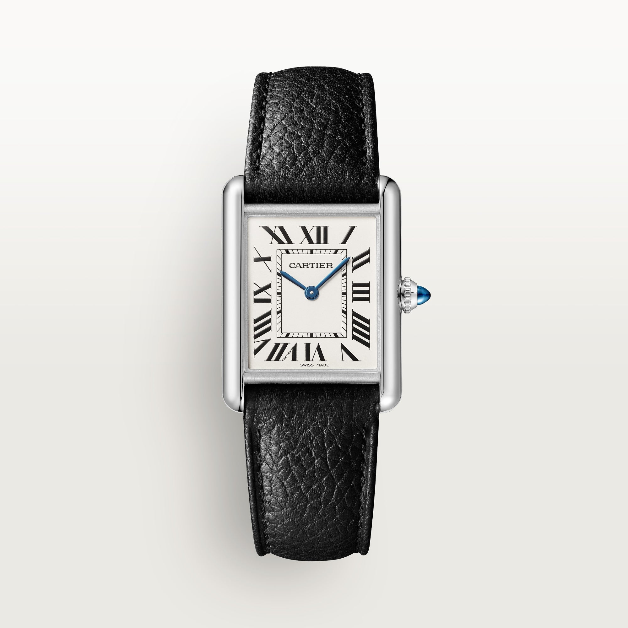 Cartier Tank Must 33.7 mm x 25.5 mm Large Steel Silver Dial Black Stra