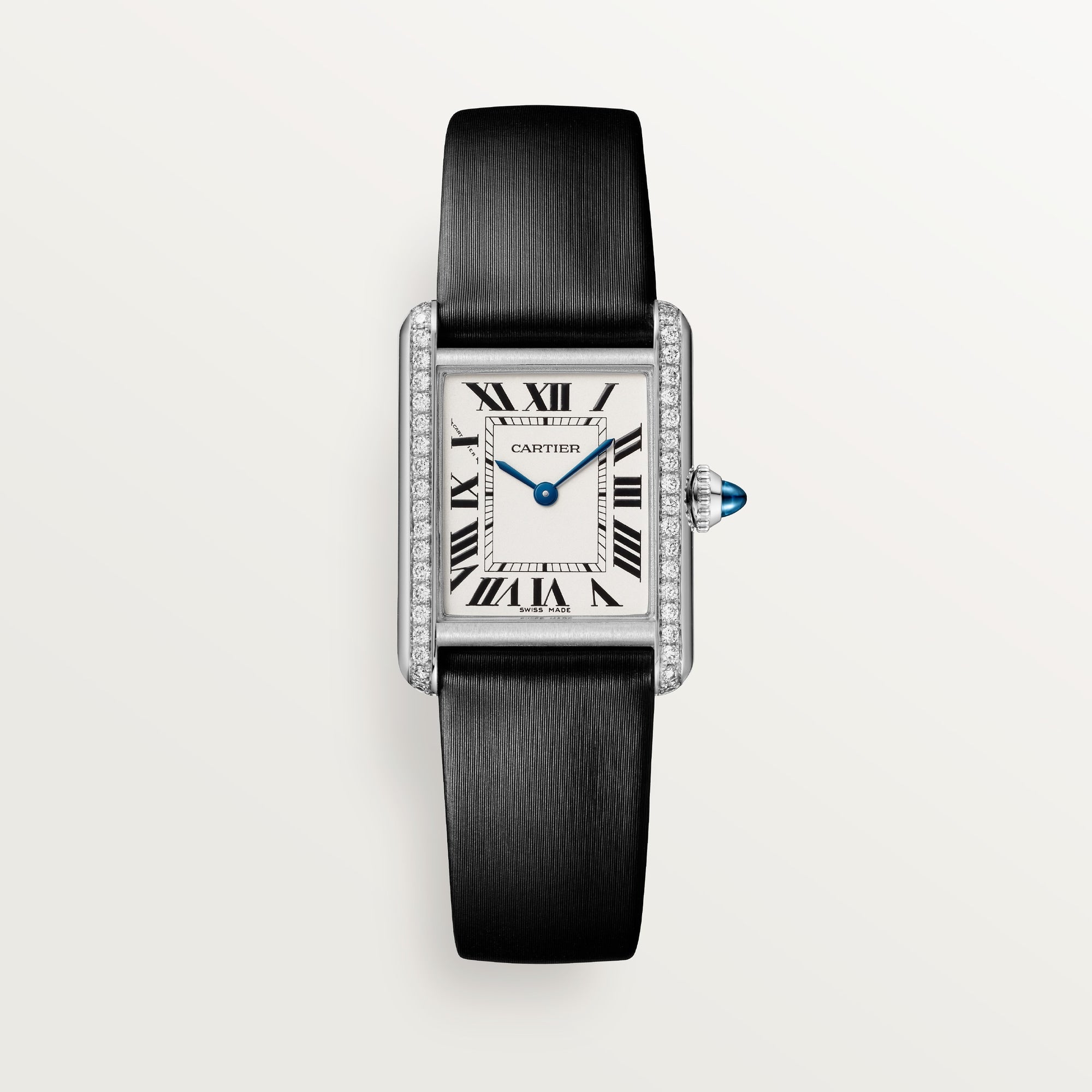 Cartier Tank Must Small Steel Silver Dial Black Brushed Strap
