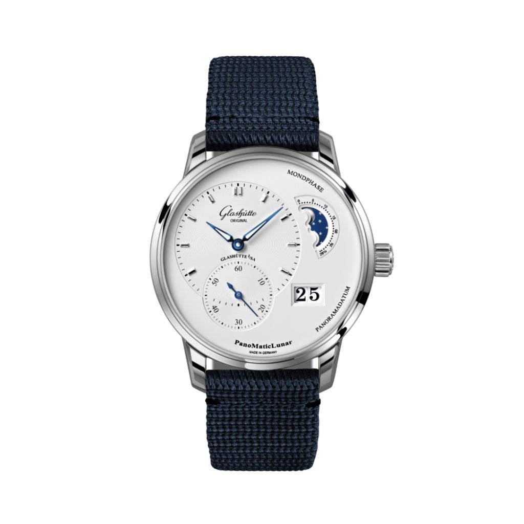 Glashuette Original Panomaticlunar 40 mm Silver Galvanized Dial Stainless Steel Synthetic 1-90-02-42-32-64 - WATCHXNYC