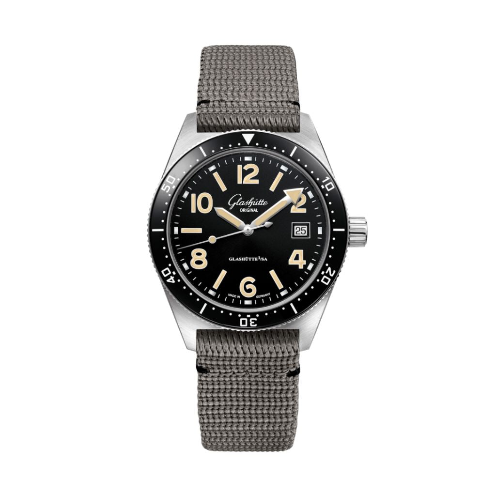 Glashuette Original SeaQ 39.50 mm Black Dial Stainless Steel Synthetic Strap, Grey 1-39-11-06-80-34 - WATCHXNYC