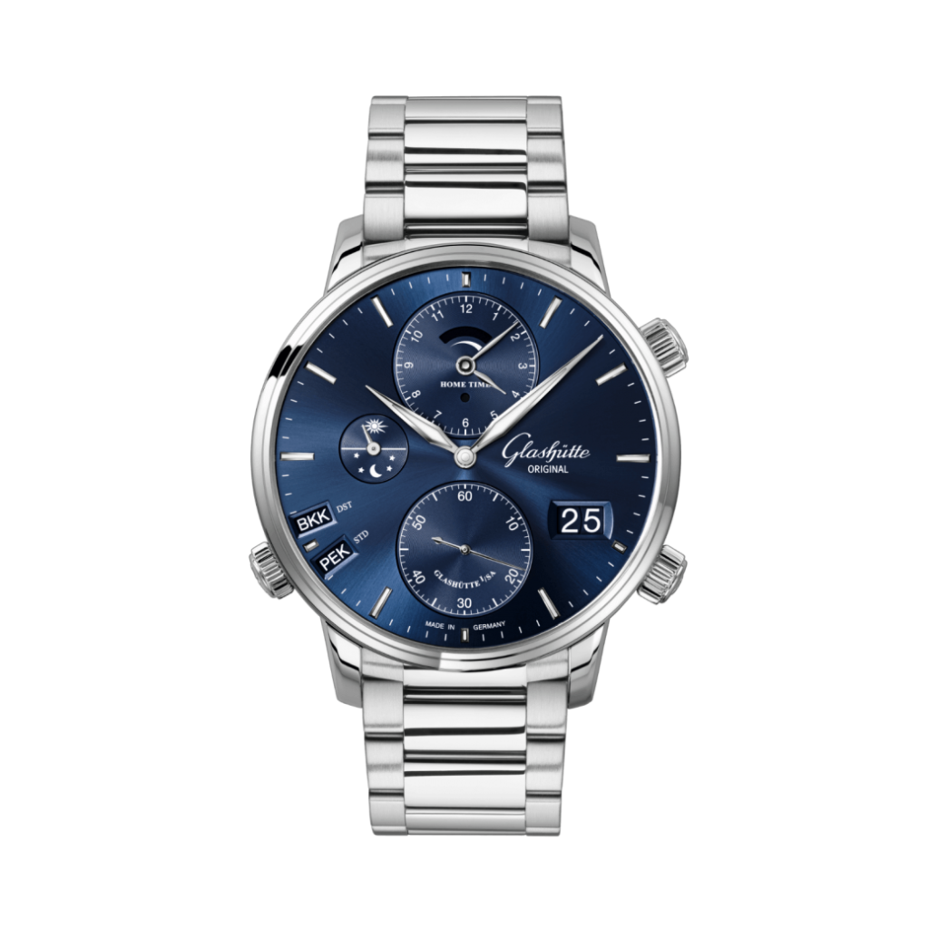 Glashuette Original Senator Cosmopolite 44 mm Blue Dial Stainless Steel Metal Bracelet 1-89-02-05-02-70 - WATCHXNYC