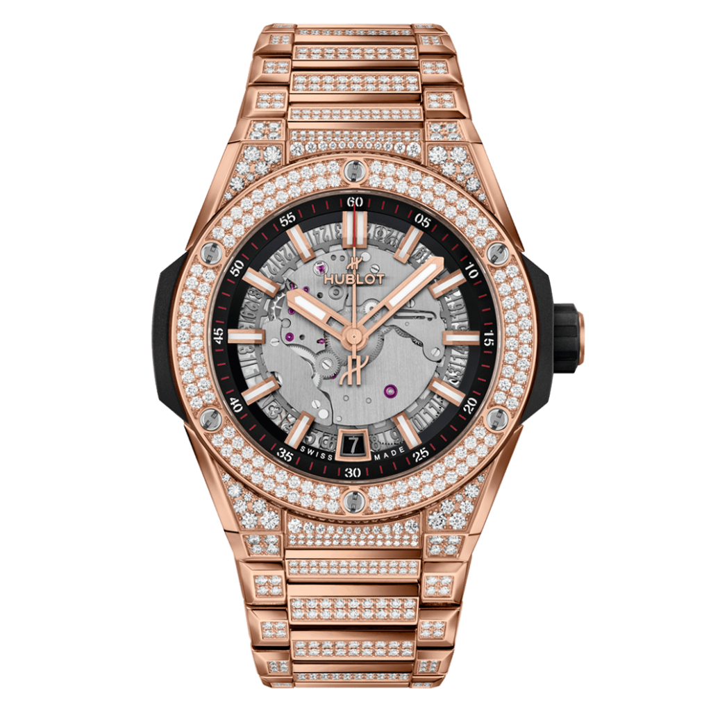 Hublot Big Bang Integrated Time Only King Gold Pavé 40 mm Silver Dial with Diamonds Polished 18k King Gold Bracelet 456.OX.0180.OX.3704 - WATCHXNYC