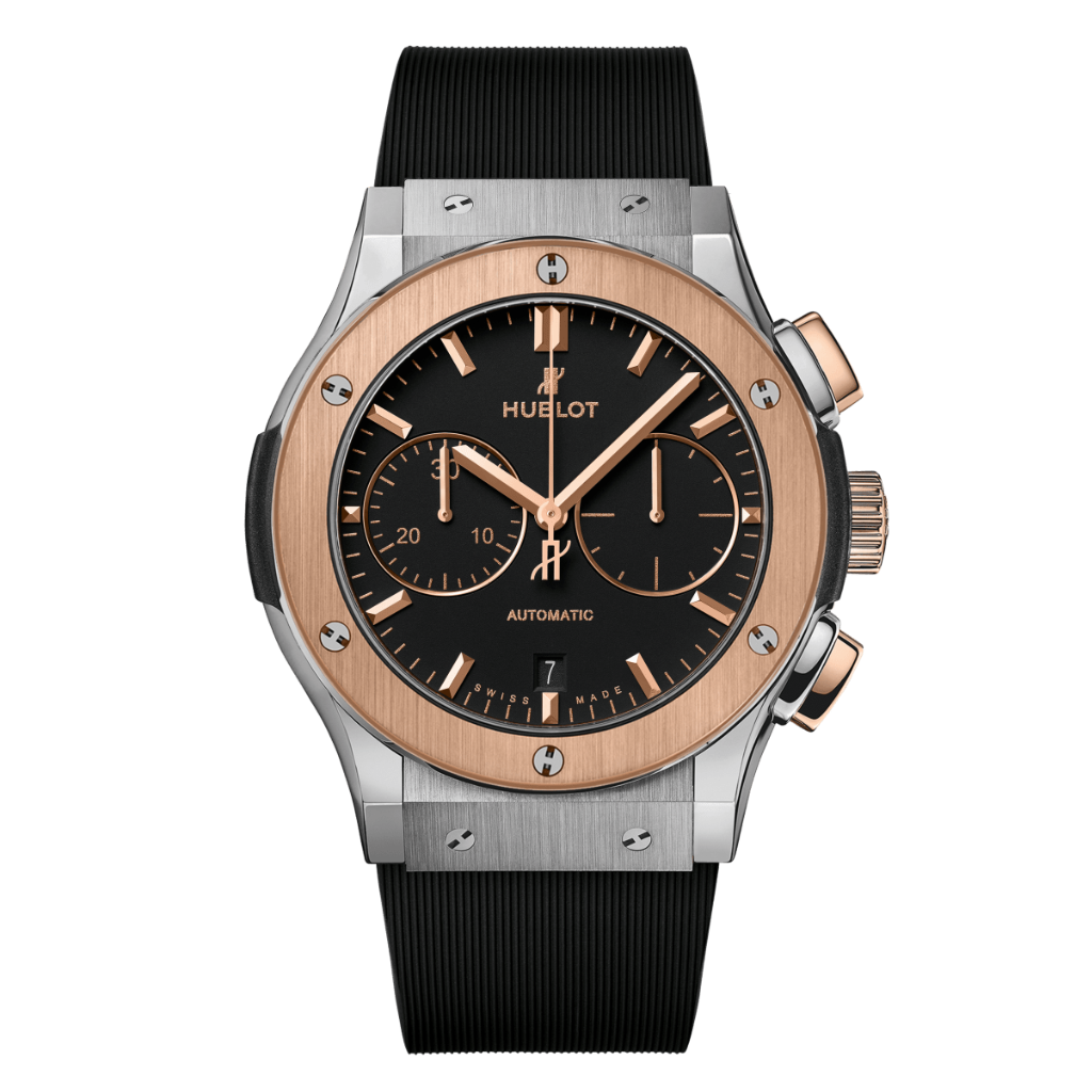 Hublot Classic Fusion Chronograph Titanium King Gold 45 mm Black Dial Polished Titanium Rubber Strap 521.NO.1181.RX - WATCHXNYC