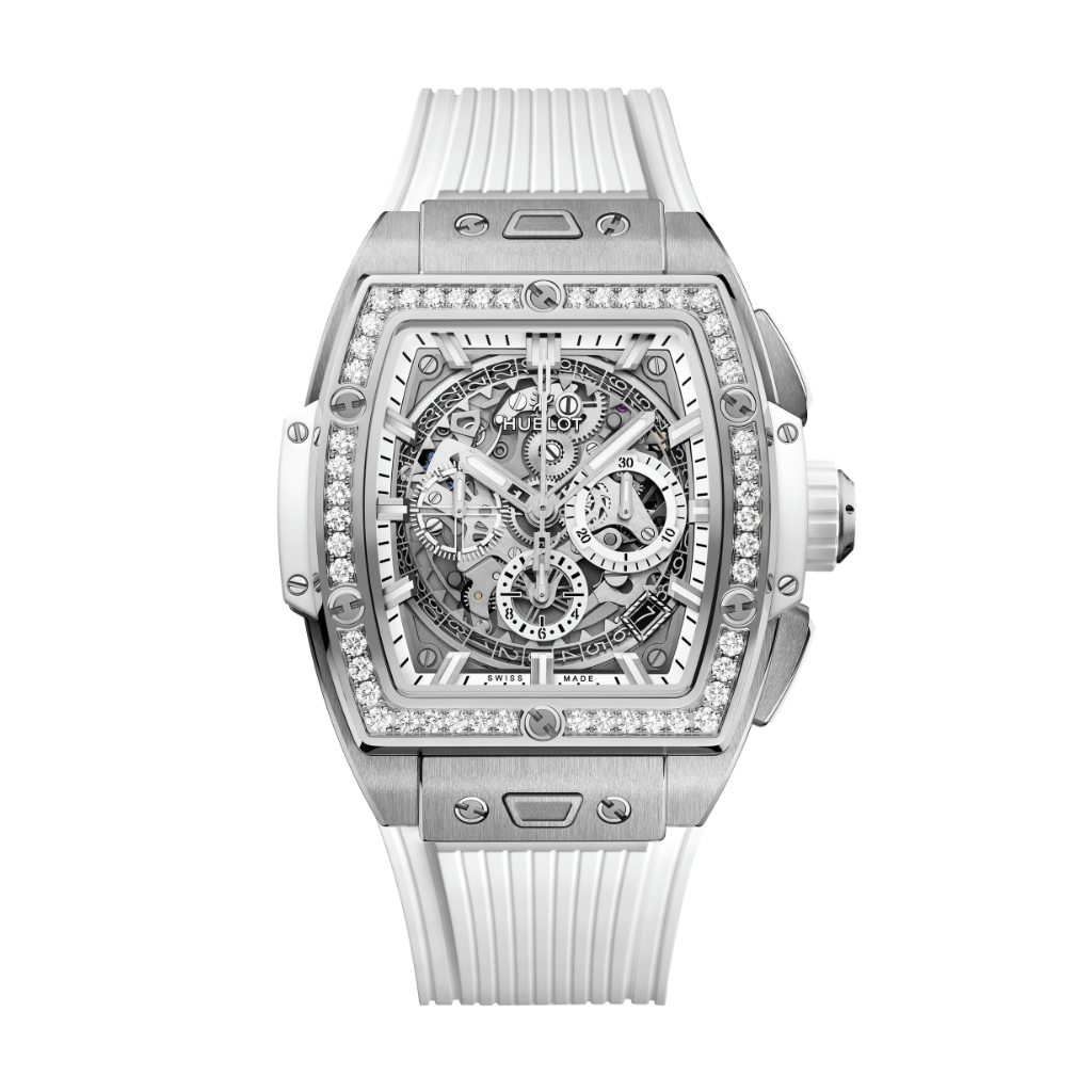 Hublot Spirit of Big Bang Titanium White Diamonds 42 mm Transparent Dial with Diamonds Polished Titanium Rubber Strap 642.NE.2010.RW.1204 - WATCHXNYC