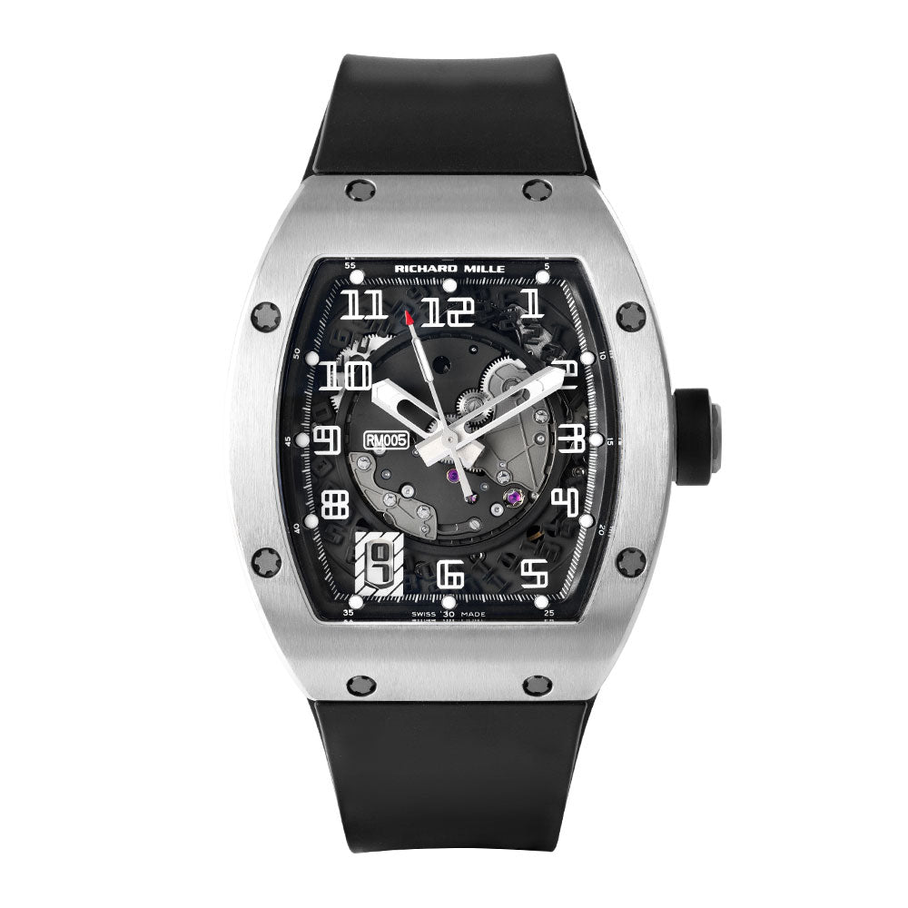 Richard Mille RM005 White Gold 38 mm x 45 mm Transparent Dial White Gold Rubber Strap - WATCHXNYC