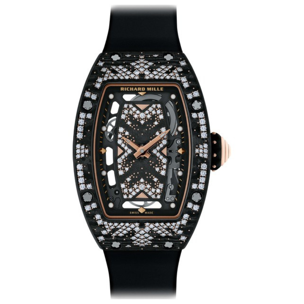 Richard Mille RM07-01 Automatic Winding Intergalactic 30 mm 18k Rose Gold/Diamonds Dial Stainless Steel/Diamonds Black Rubber Strap - WATCHXNYC