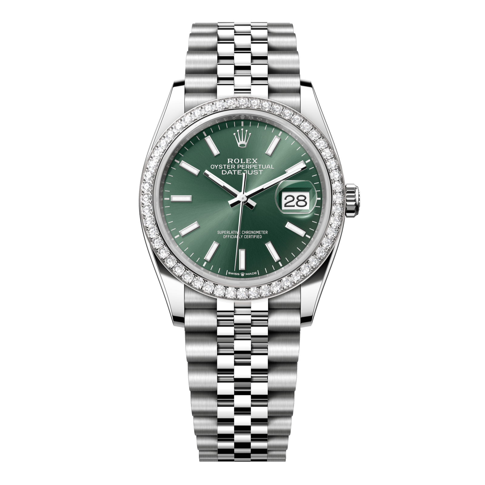 Rolex Datejust 36mm Mint Green Dial with Diamonds Oystersteel and Whit