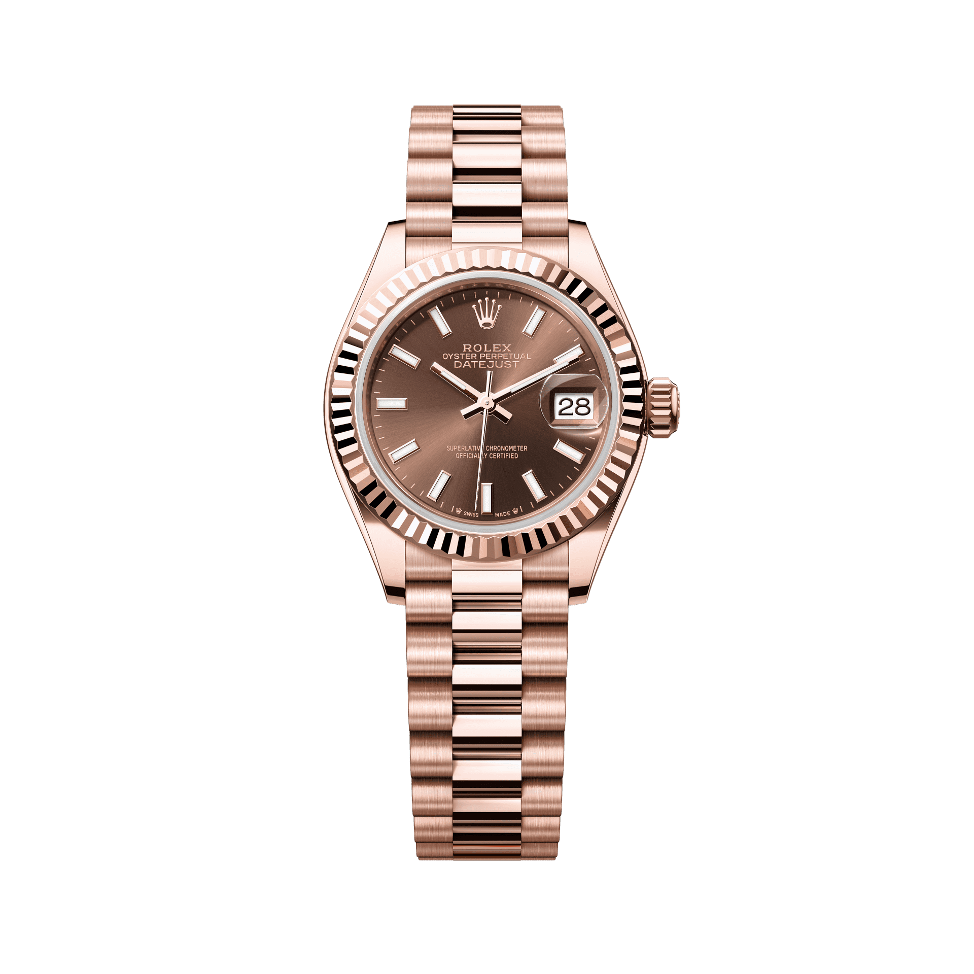 Rolex Oyster 28 mm Chocolate Dial 18 kt White Gold President, Semi-Cir