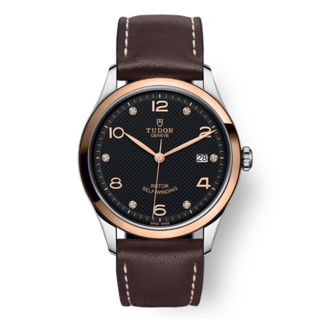 Tudor 1926 39 mm Black Dial with Diamonds Stainless Steel Leather Strap M91551-0008 - WATCHXNYC