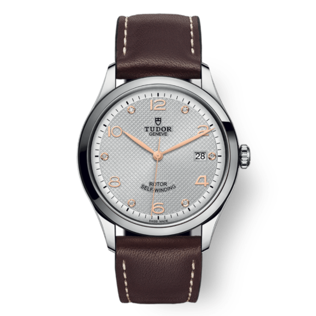 Tudor 1926 39 mm Silver Dial with Diamonds Stainless Steel Leather Strap M91550-0007 - WATCHXNYC