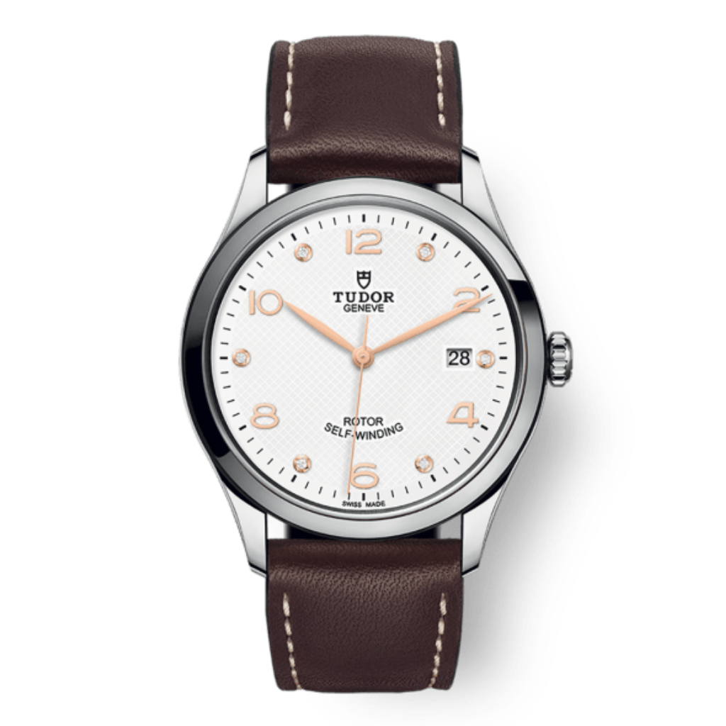 Tudor 1926 39 mm White Dial with Diamonds Stainless Steel Leather Strap M91550-0014 - WATCHXNYC