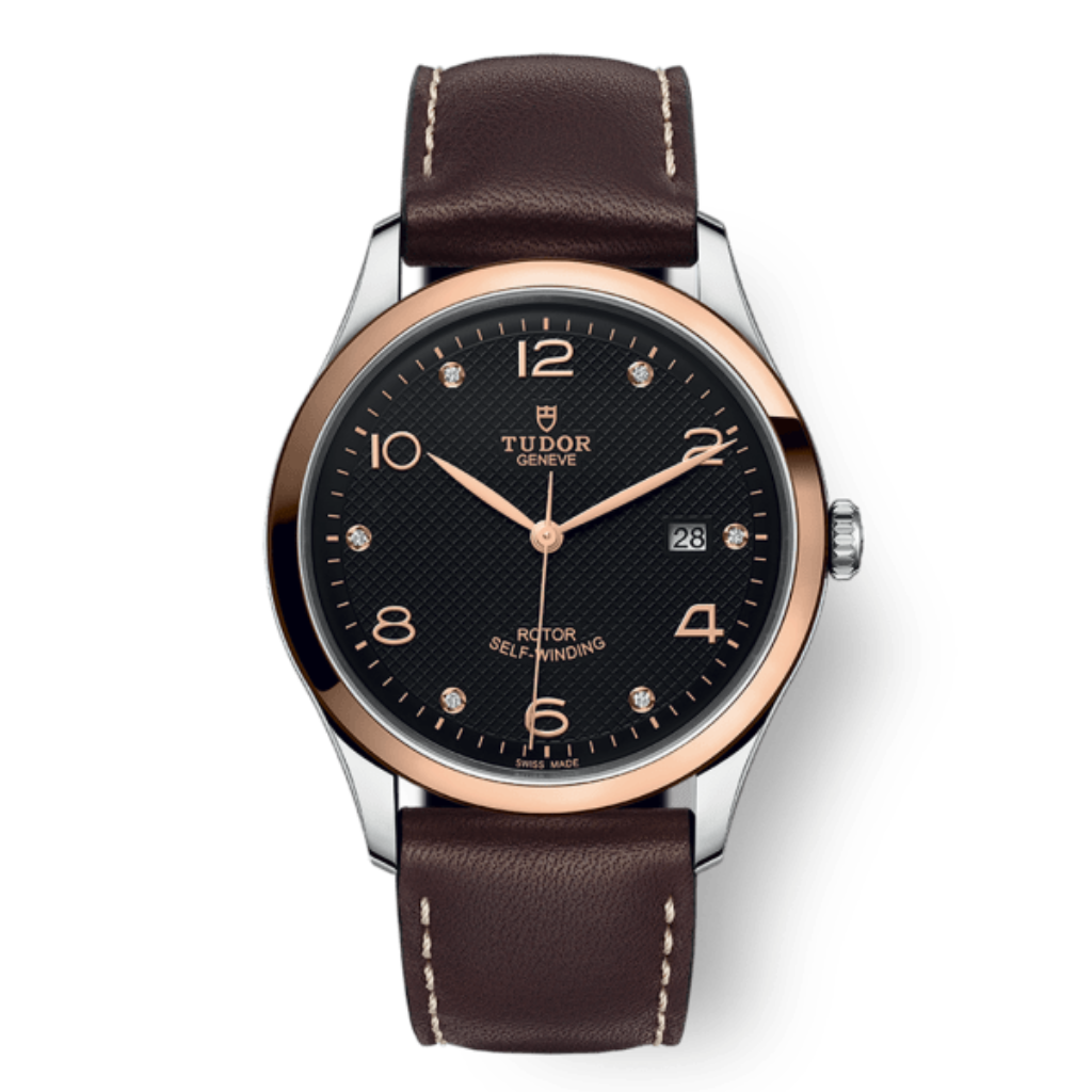 Tudor 1926 41 mm Black Dial with Diamonds Stainless Steel Leather Strap M91651-0008 - WATCHXNYC