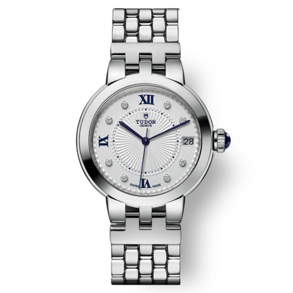 Tudor Clair de Rose 34 mm Silver Dial with Diamonds Stainless Steel Bracelet M35800-0004 - WATCHXNYC