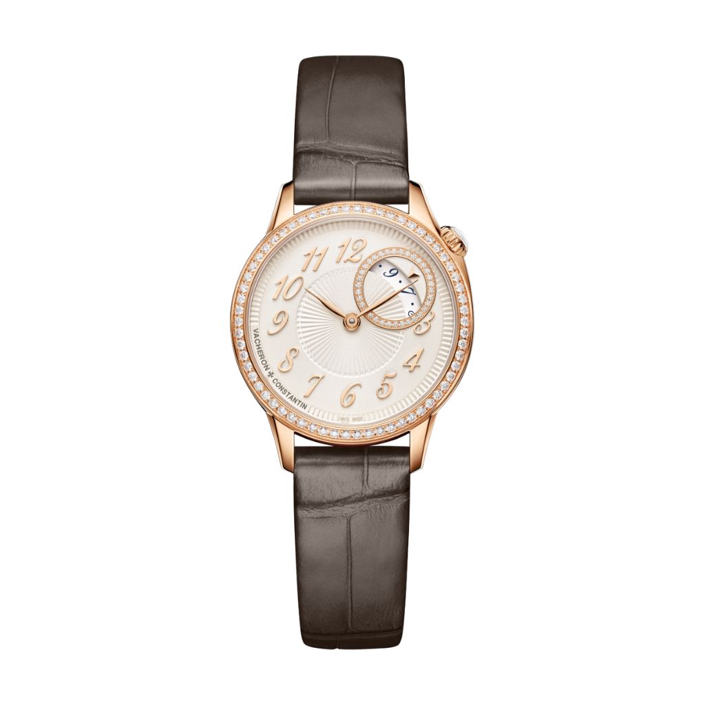Vacheron Constantin Égérie quartz 30 mm Silver Dial with Diamonds 18K Pink Gold   Leather Strap 1205F/000R-B622 - WATCHXNYC