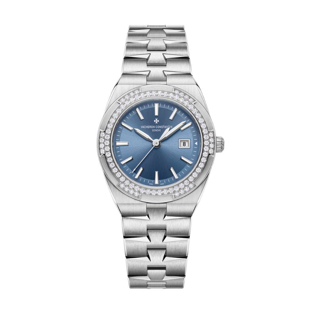 Vacheron Constantin Overseas quartz 33 mm Blue Dial with Diamonds Stainless Steel Bracelet 1225V/200A-B590 - WATCHXNYC