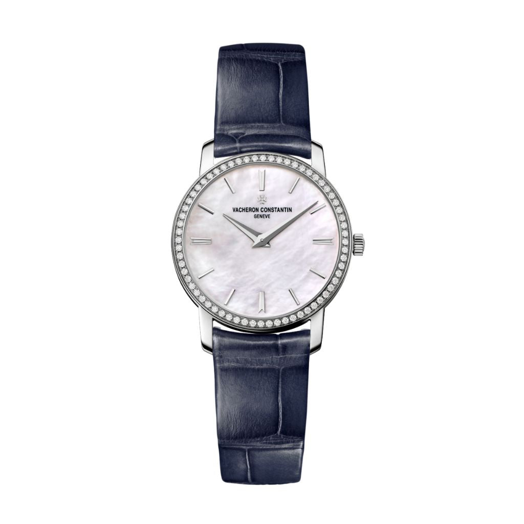 Vacheron Constantin Traditionnelle quartz 30 mm White Mother-Of-Pearl Dial with Diamonds White Gold   Leather Strap 25558/000G-B157 - WATCHXNYC