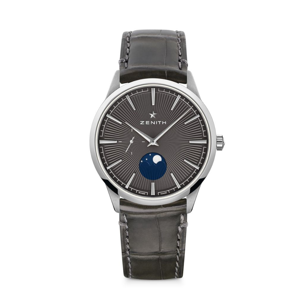 Zenith ELITE MOONPHASE 40.5 mm Grey Dial Stainless Steel   Leather Strap 03.3100.692/03.C923 - WATCHXNYC